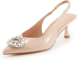 Women's Bow Slingback Heels Pointed Toe Kitten Pumps Dress Shoes with Elastic Strap - 2.4'' Inches Height