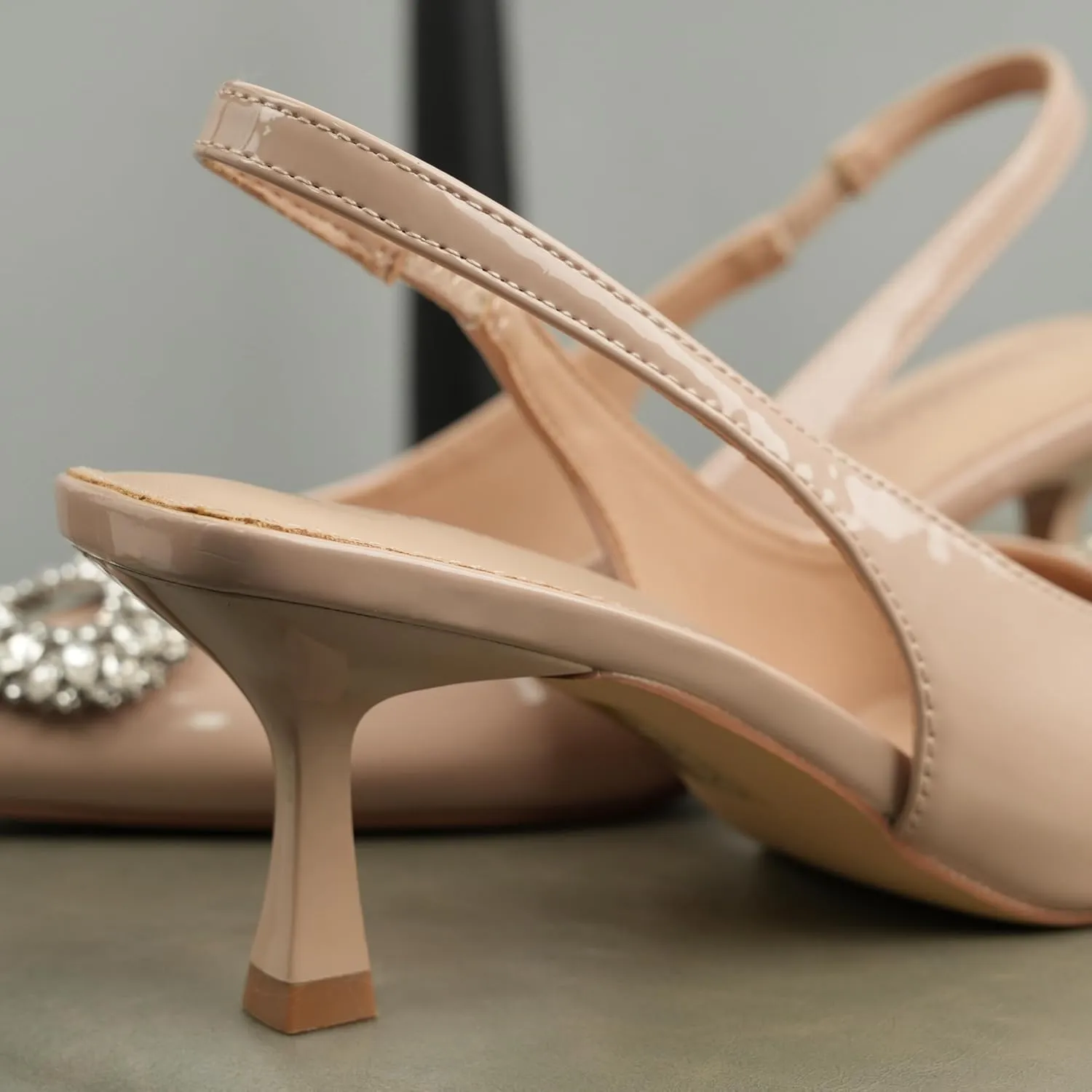 Women's Bow Slingback Heels Pointed Toe Kitten Pumps Dress Shoes with Elastic Strap - 2.4'' Inches Height