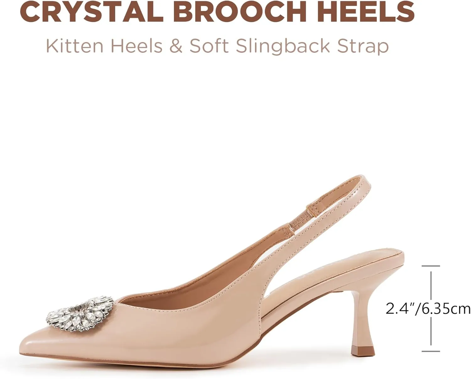 Women's Bow Slingback Heels Pointed Toe Kitten Pumps Dress Shoes with Elastic Strap - 2.4'' Inches Height