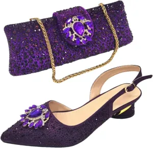 Women’S Champagne Rhinestone Embellished High Heels and Matching Bag Set for Elegant Parties