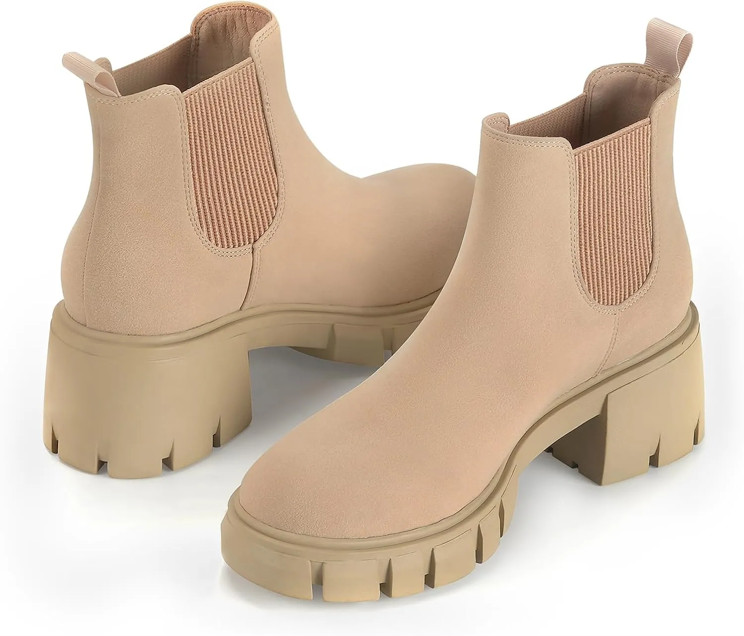 Women's Chelsea Boots Platform Ankle Boots Elastic Fashion Lug Sole Chunky Heel Booties