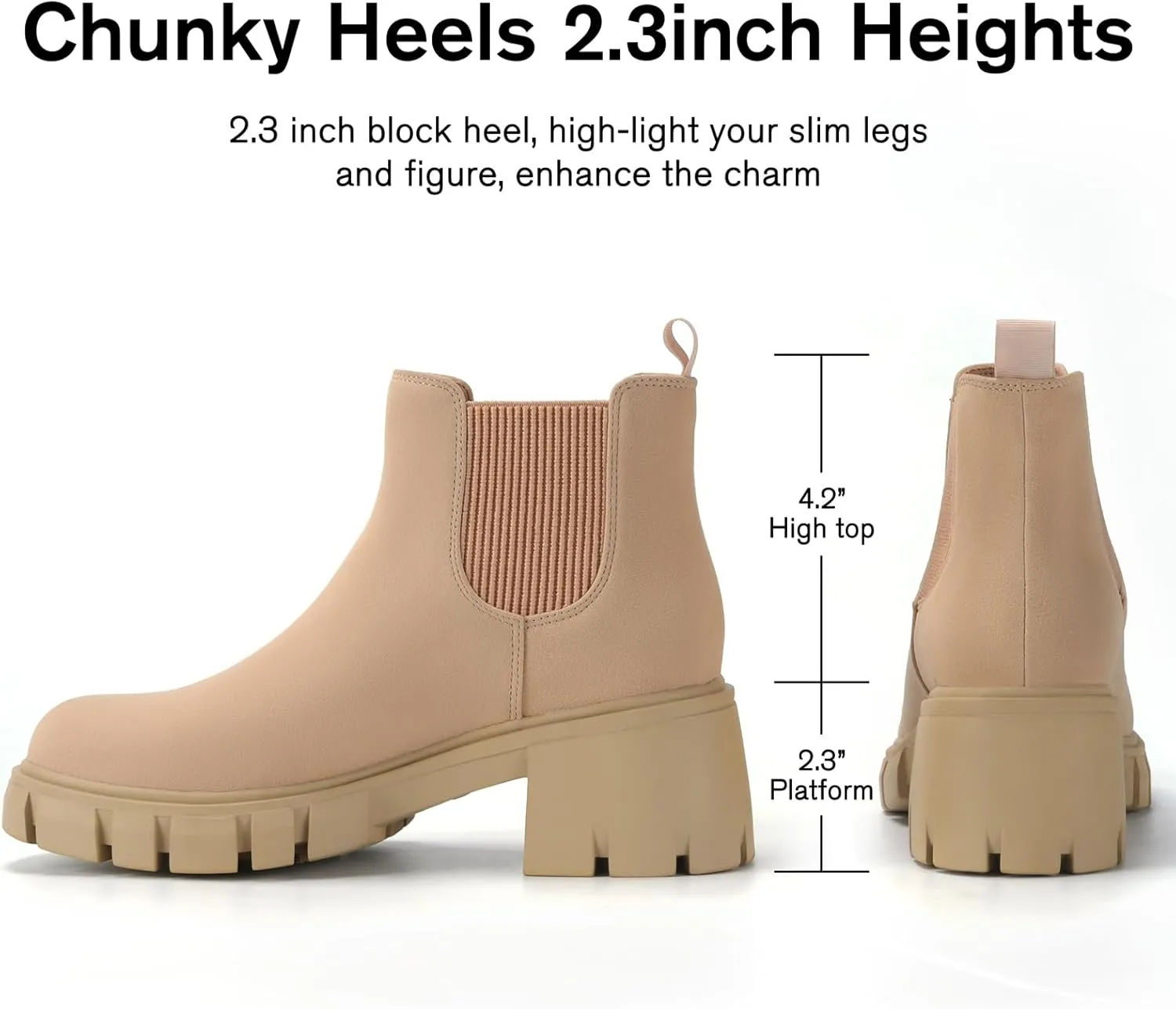 Women's Chelsea Boots Platform Ankle Boots Elastic Fashion Lug Sole Chunky Heel Booties