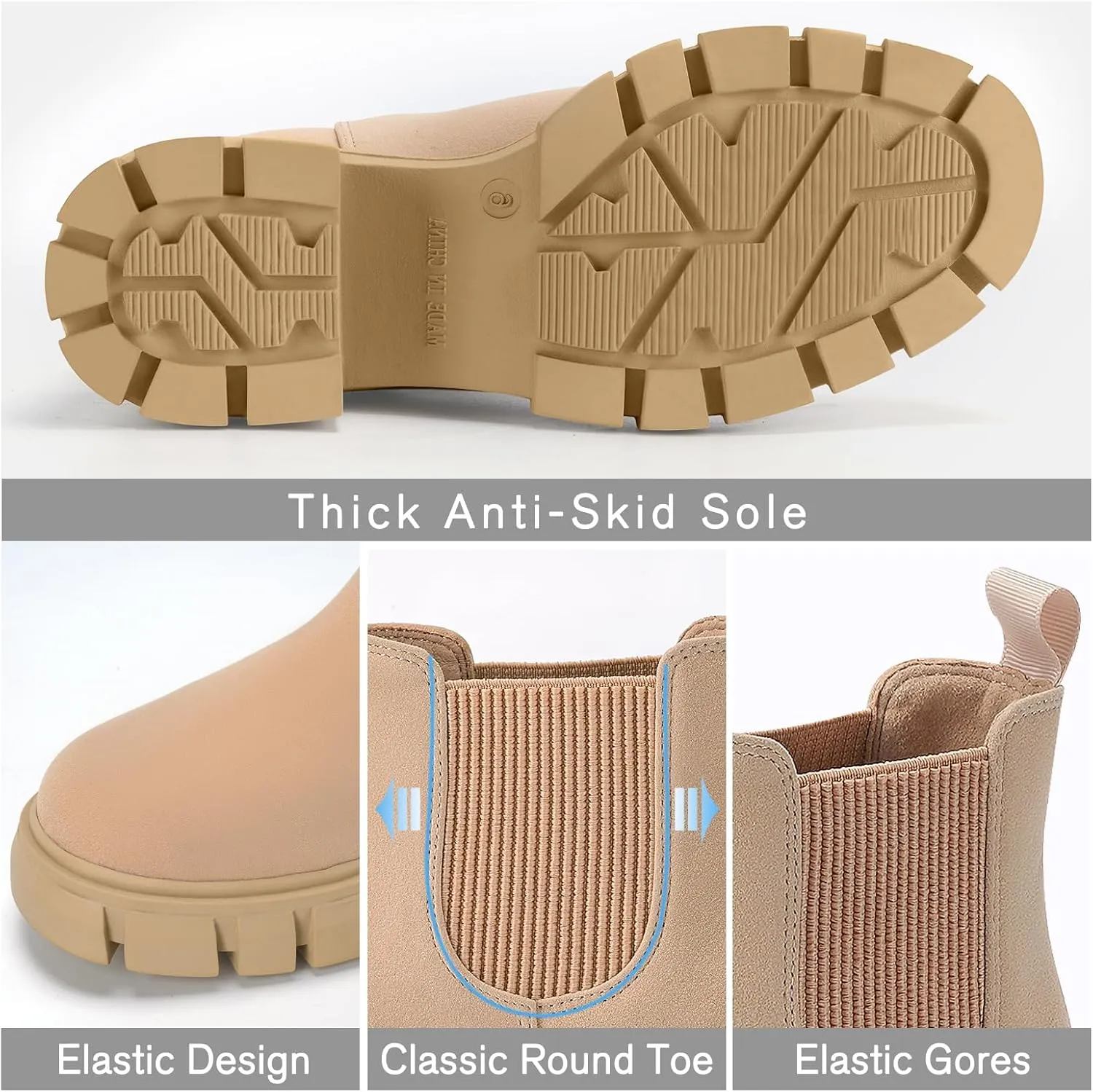 Women's Chelsea Boots Platform Ankle Boots Elastic Fashion Lug Sole Chunky Heel Booties