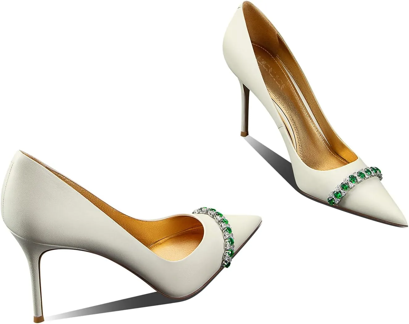 Womens Classic Pointed Toe Stiletto High Heel Pumps with Rhinestone Buckle,3.54In Party Wedding Dress Shoes