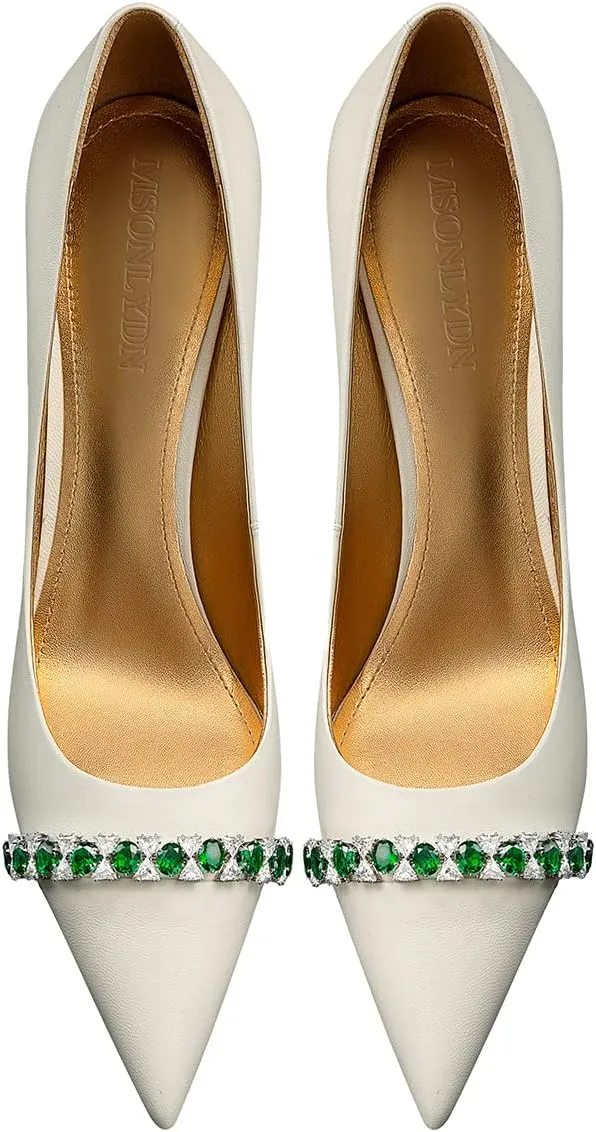 Womens Classic Pointed Toe Stiletto High Heel Pumps with Rhinestone Buckle,3.54In Party Wedding Dress Shoes