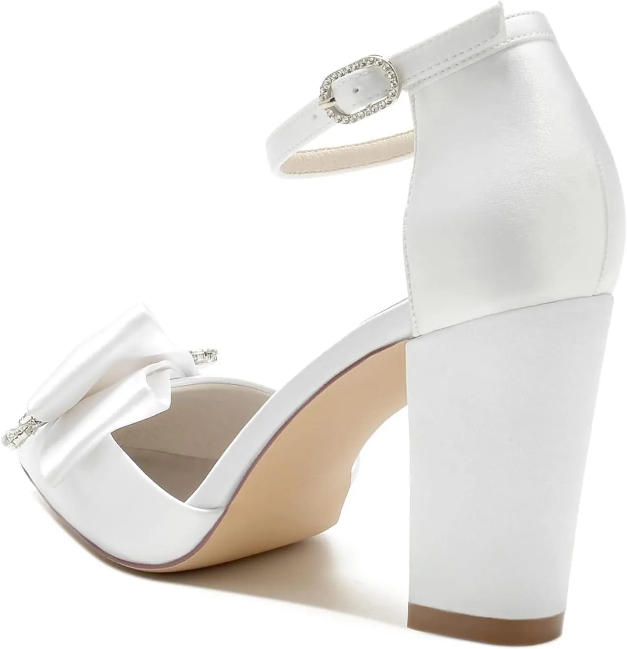 Women's Closed Pointed Toe Ankle Strap Pumps Crystal Rhinestone Satin Wedding Bridal Shoes Party Stilettos Heeled Sandals
