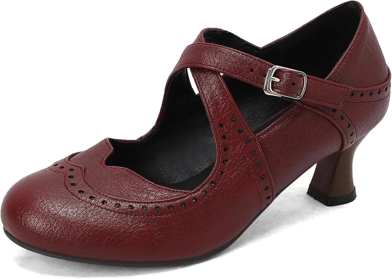 Women's Criss Cross Vintage Wingtip Oxfords Ankle Strap Cut Out Low Heel Brogue for Women