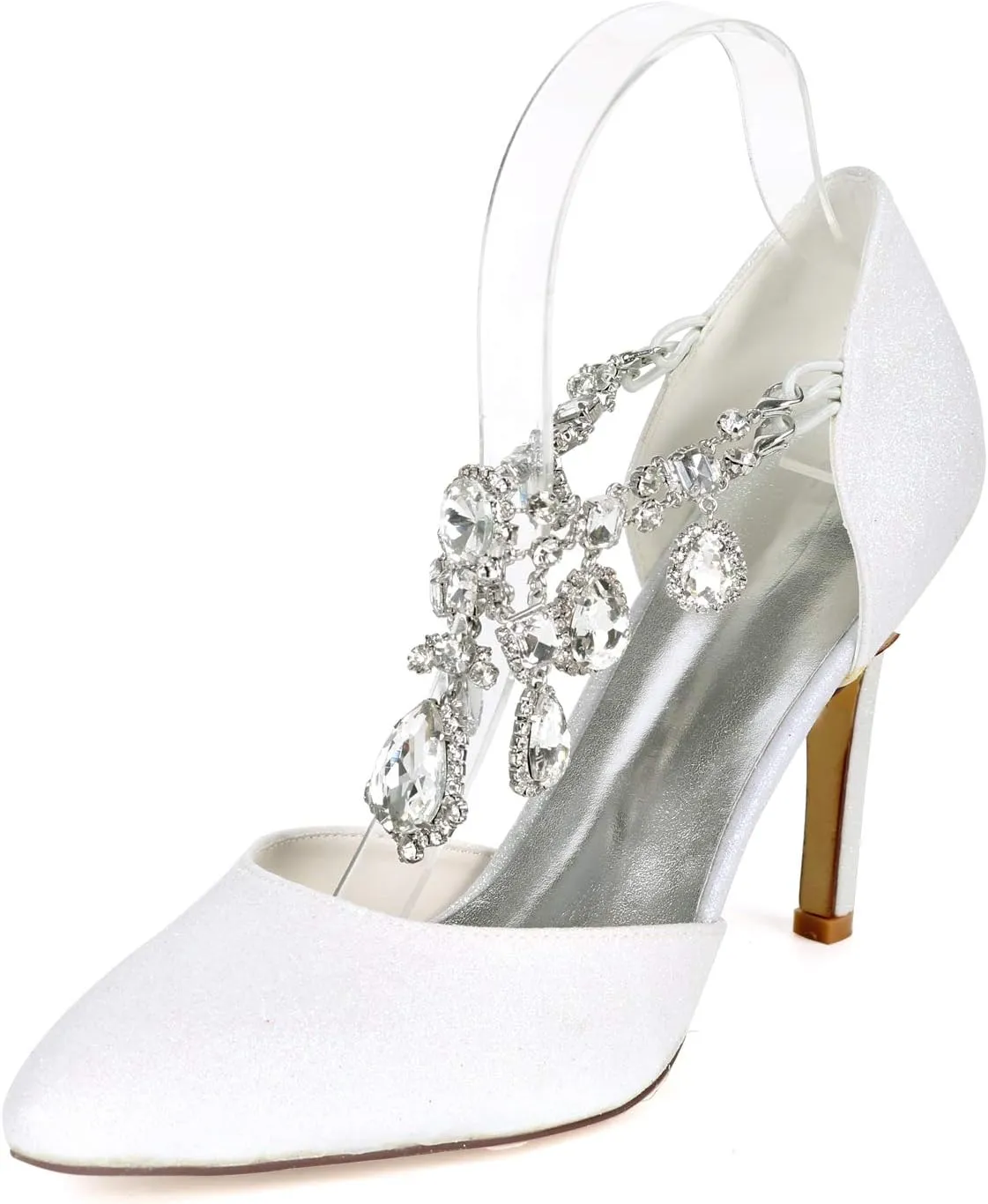 Women's Crystal White Wedding Shoes for Bride High Heels Pointed Toe Bridal Shoes Prom Party Dress Pumps Sandals
