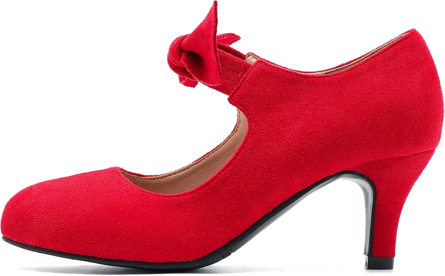 Women's Cute Bow Heels Mary Jane Kitten Heel Pumps Closed Round Toe Low Heels Ankle Strap Wedding Evening Party Dress Office Work Church Shoes