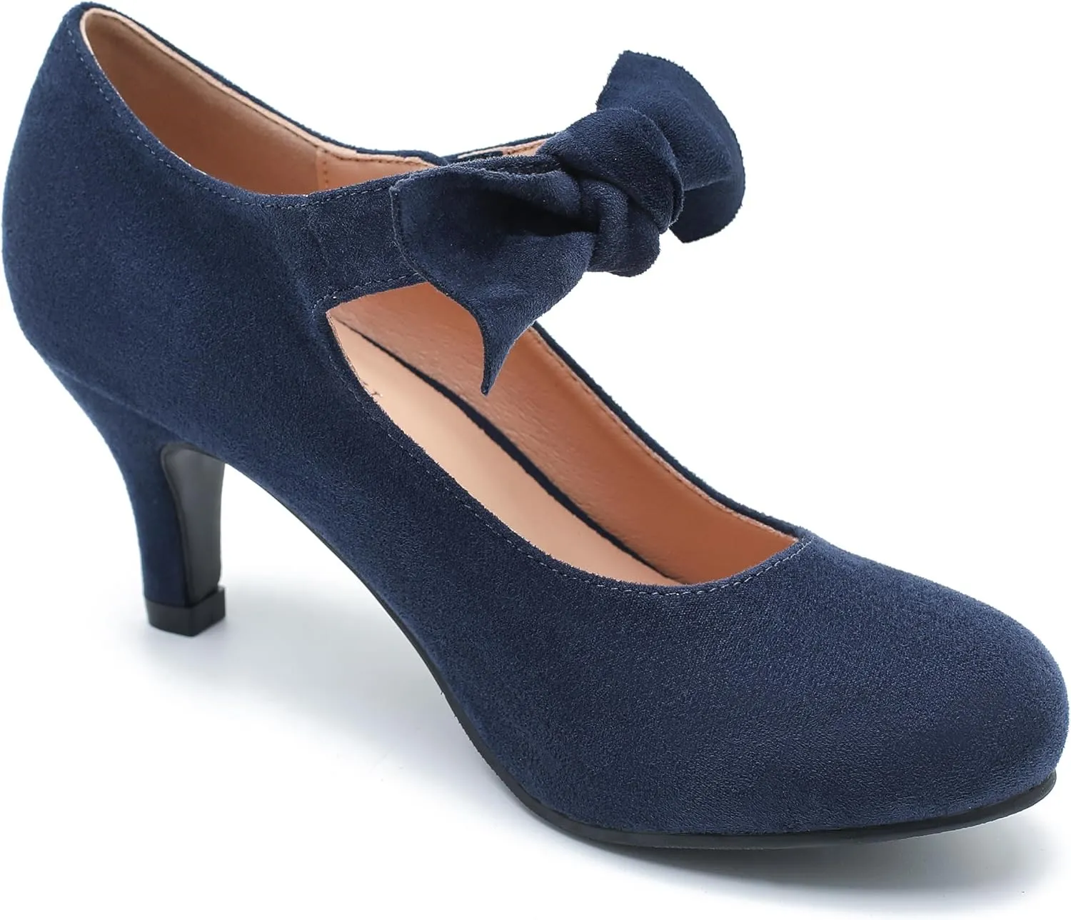 Women's Cute Bow Heels Mary Jane Low Kitten Heel Pumps Closed Toe Bowtie Ankle Strap Hook & Loop Vintage Wedding Evening Party Dress Office Work Church Shoes