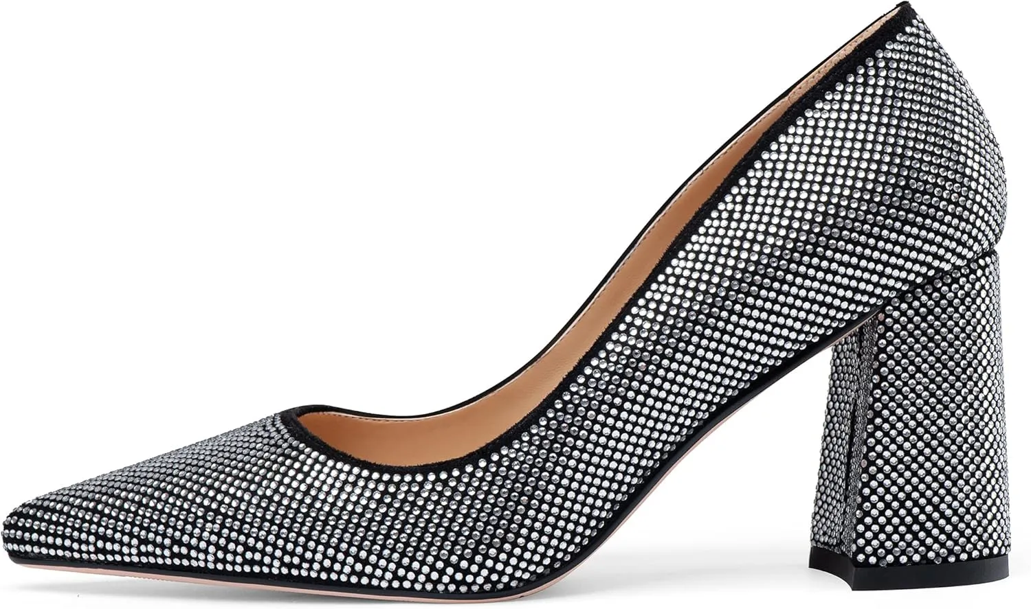 Women's High Chunky Heel Dress Pumps Shoes Sparkly Pointed Closed Toe Block Clear Heels for Women