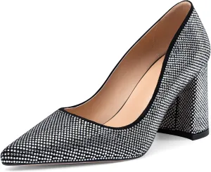 Women's High Chunky Heel Dress Pumps Shoes Sparkly Pointed Closed Toe Block Clear Heels for Women