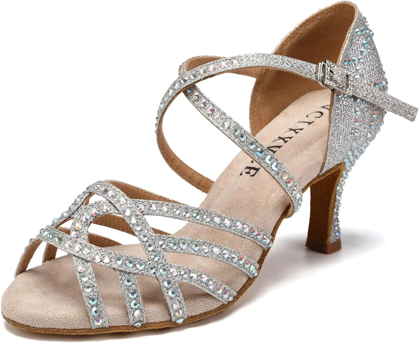 Women's Latin Dance Shoes Rhinestones Professional Ballroom Salsa Dance Shoes Suede Sole