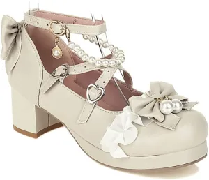 Women's Lolita Mary Jane Heels with Bow, Kawaii Chunky Block Ankle Strap Cosplay Shoes, Cute Dress Platform Mary Jane Pumps