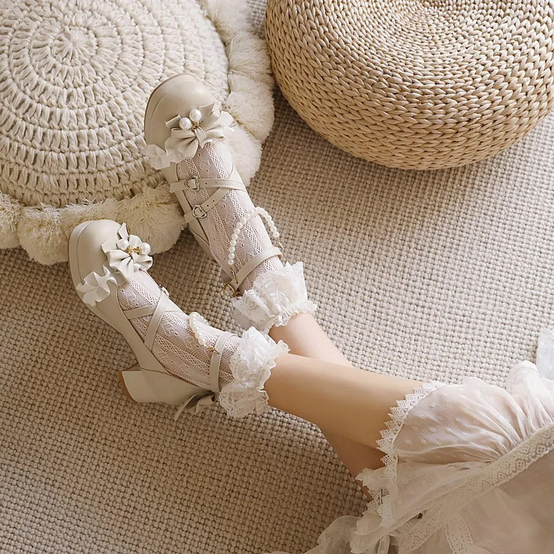 Women's Lolita Mary Jane Heels with Bow, Kawaii Chunky Block Ankle Strap Cosplay Shoes, Cute Dress Platform Mary Jane Pumps