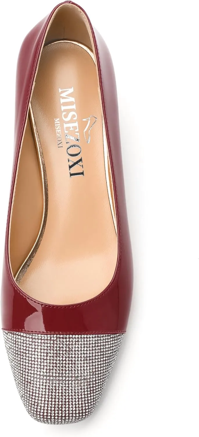 Womens Low Block Heel Pumps, Sqaure Toe Chunky Heel Pumps for Women, Color Blocking Office Daily Shoes