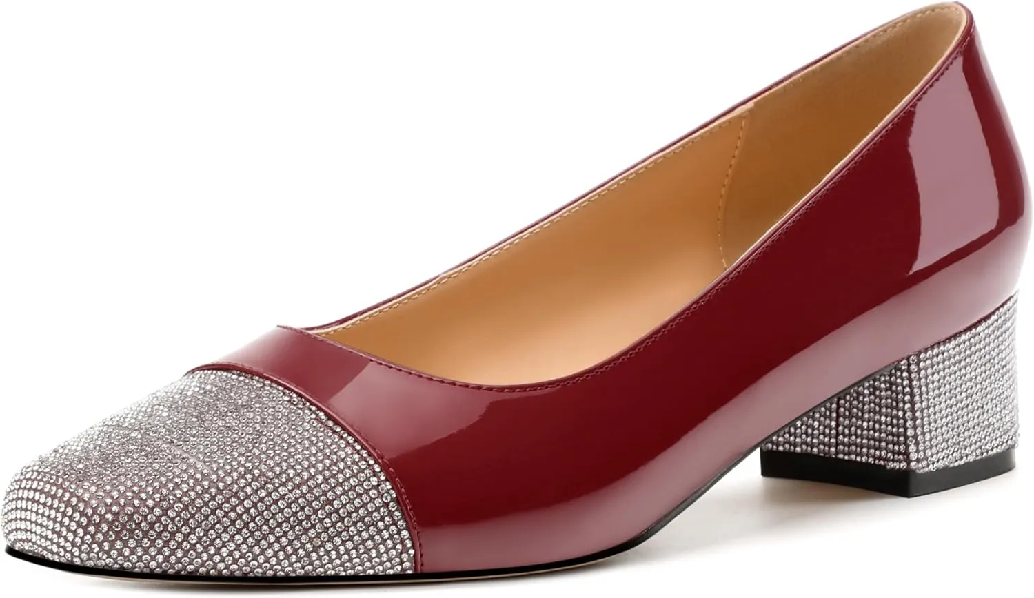 Womens Low Block Heel Pumps, Sqaure Toe Chunky Heel Pumps for Women, Color Blocking Office Daily Shoes
