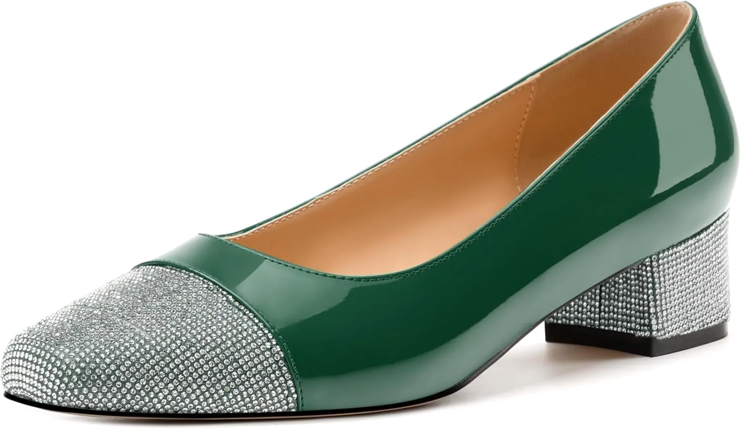 Womens Low Block Heel Pumps, Sqaure Toe Chunky Heel Pumps for Women, Color Blocking Office Daily Shoes