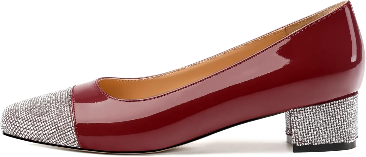 Womens Low Block Heel Pumps, Sqaure Toe Chunky Heel Pumps for Women, Color Blocking Office Daily Shoes
