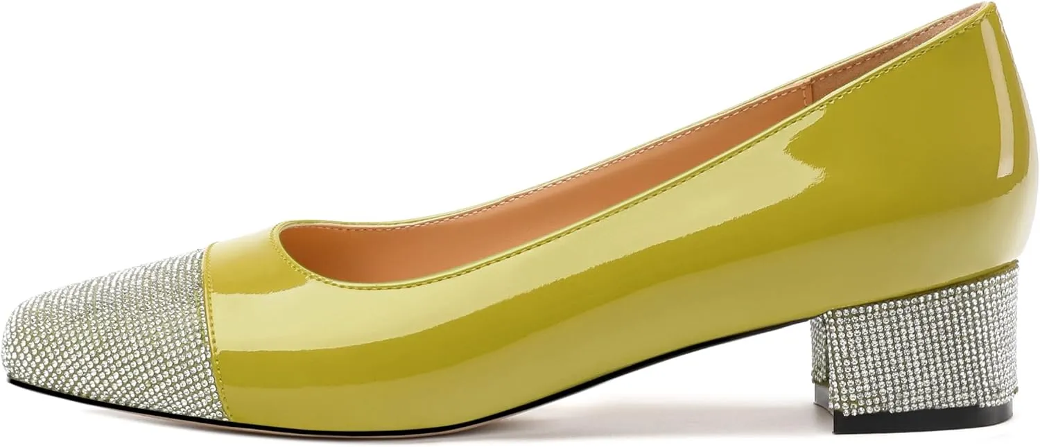 Womens Low Block Heel Pumps, Sqaure Toe Chunky Heel Pumps for Women, Color Blocking Office Daily Shoes