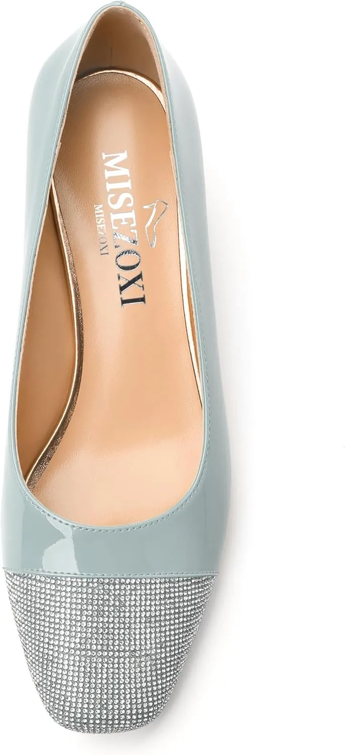 Womens Low Block Heel Pumps, Sqaure Toe Chunky Heel Pumps for Women, Color Blocking Office Daily Shoes