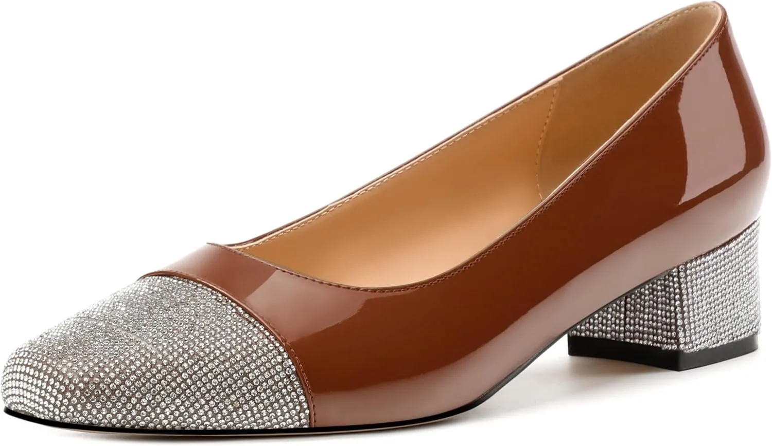 Womens Low Block Heel Pumps, Sqaure Toe Chunky Heel Pumps for Women, Color Blocking Office Daily Shoes