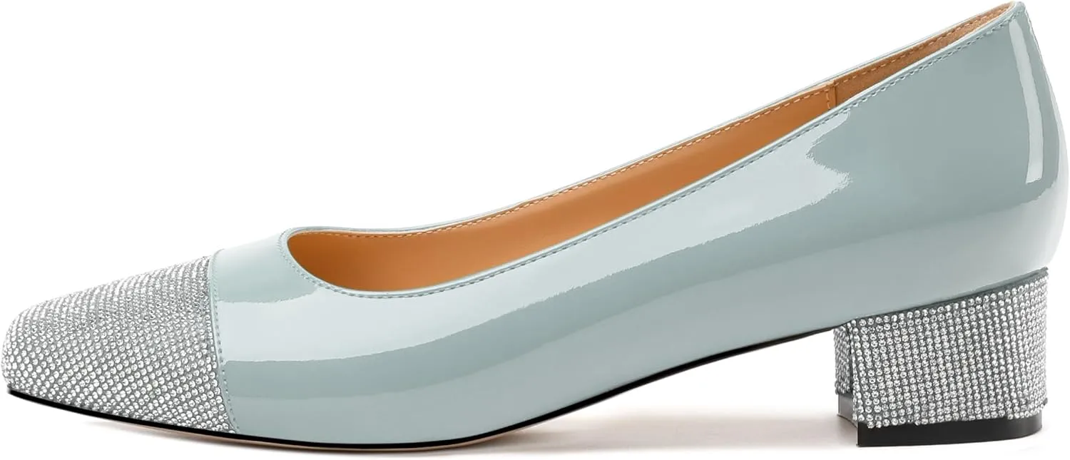 Womens Low Block Heel Pumps, Sqaure Toe Chunky Heel Pumps for Women, Color Blocking Office Daily Shoes