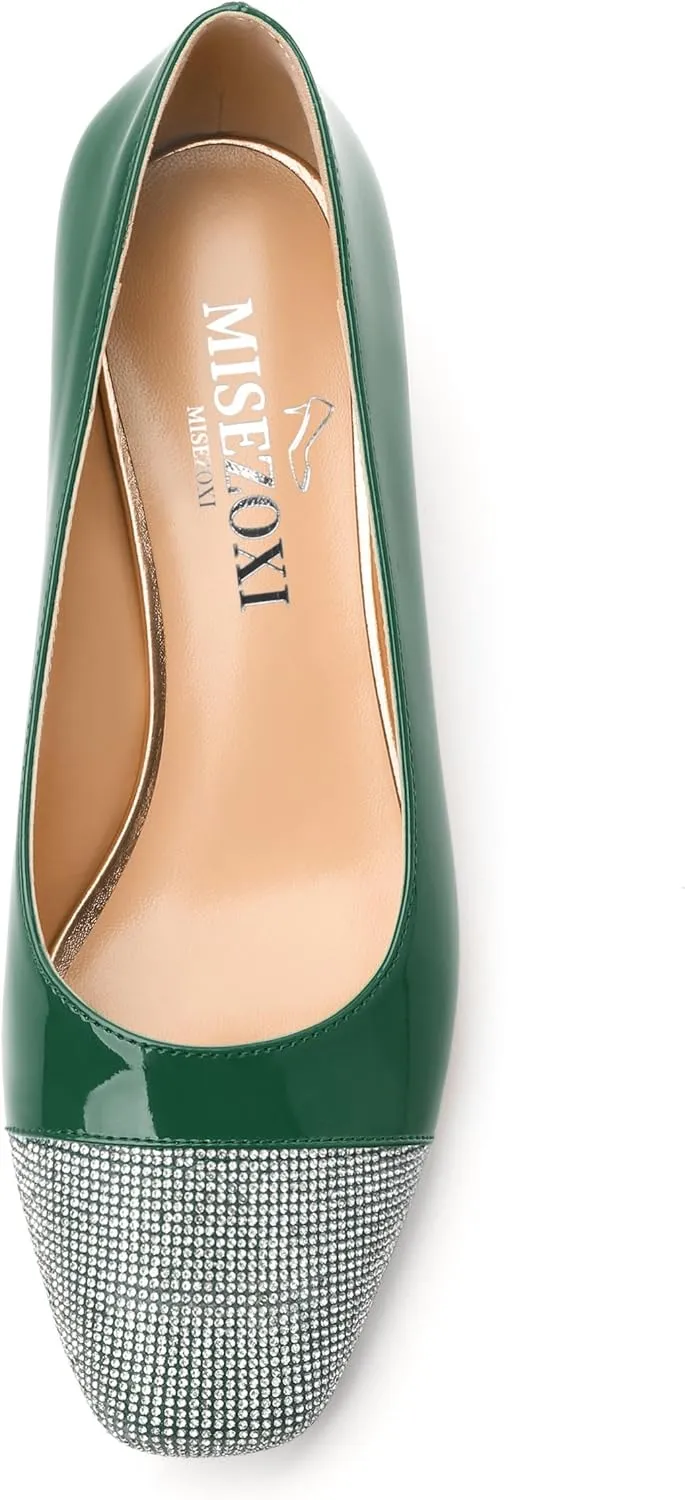 Womens Low Block Heel Pumps, Sqaure Toe Chunky Heel Pumps for Women, Color Blocking Office Daily Shoes
