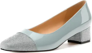 Womens Low Block Heel Pumps, Sqaure Toe Chunky Heel Pumps for Women, Color Blocking Office Daily Shoes