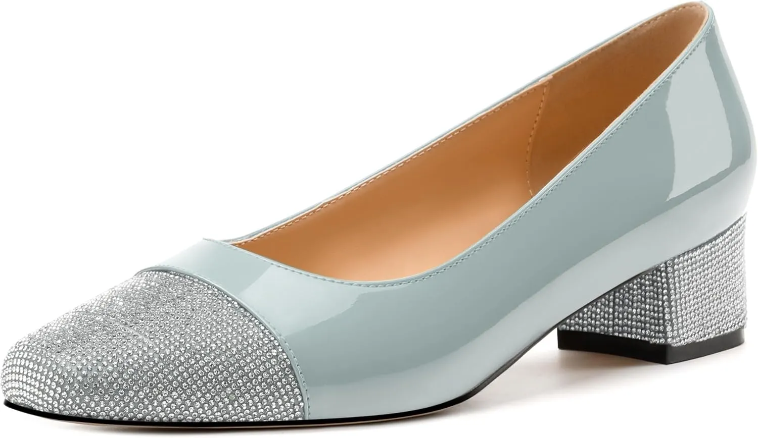 Womens Low Block Heel Pumps, Sqaure Toe Chunky Heel Pumps for Women, Color Blocking Office Daily Shoes