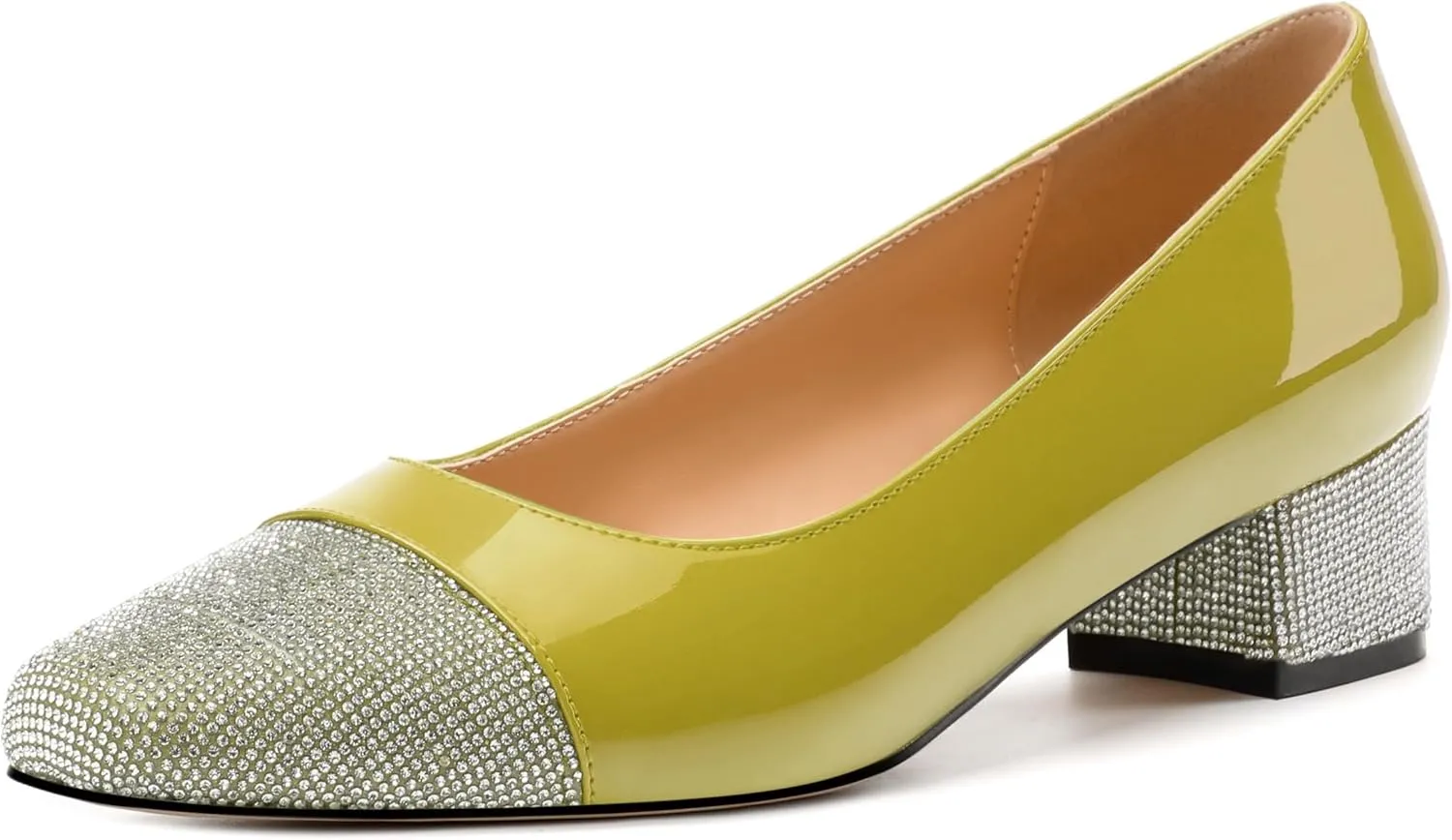 Womens Low Block Heel Pumps, Sqaure Toe Chunky Heel Pumps for Women, Color Blocking Office Daily Shoes