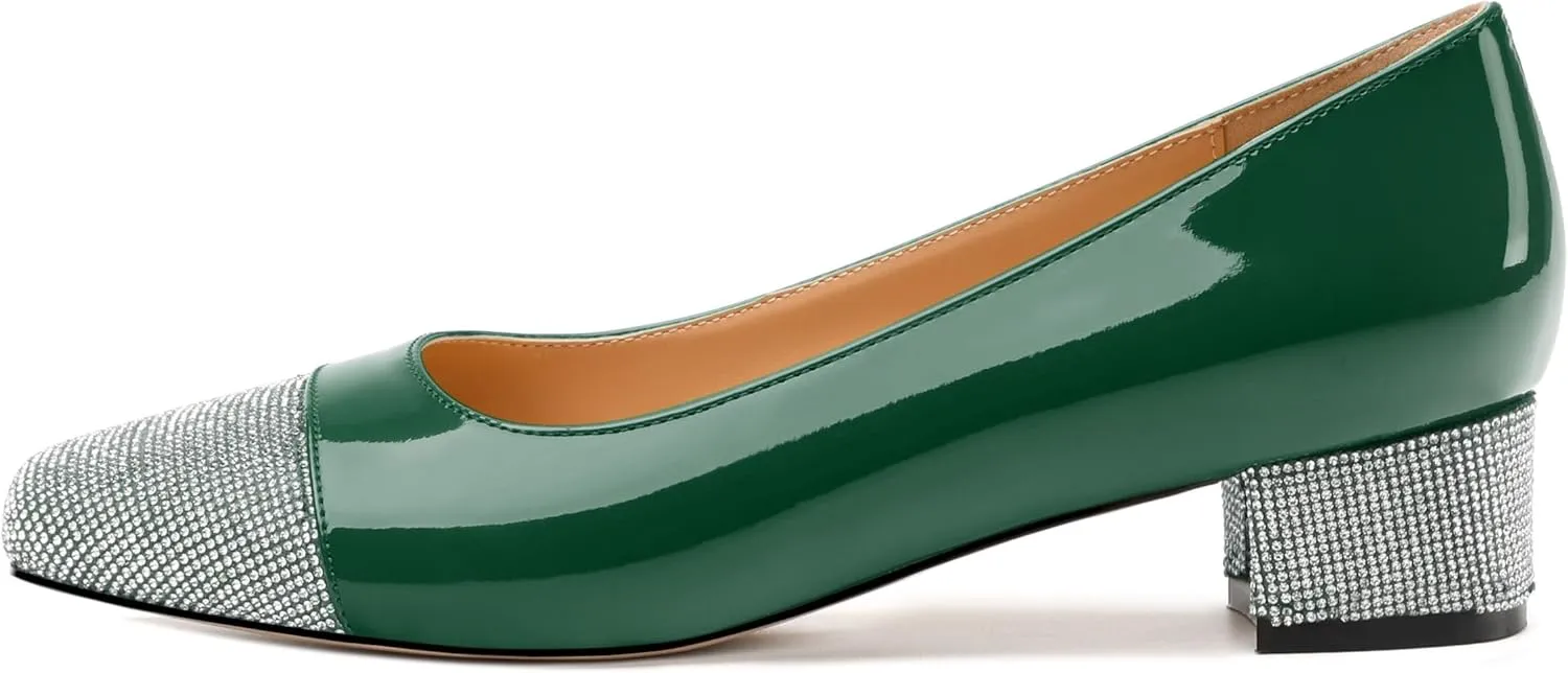 Womens Low Block Heel Pumps, Sqaure Toe Chunky Heel Pumps for Women, Color Blocking Office Daily Shoes