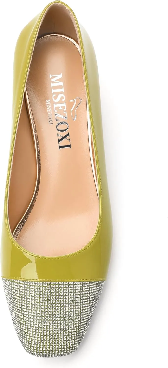 Womens Low Block Heel Pumps, Sqaure Toe Chunky Heel Pumps for Women, Color Blocking Office Daily Shoes
