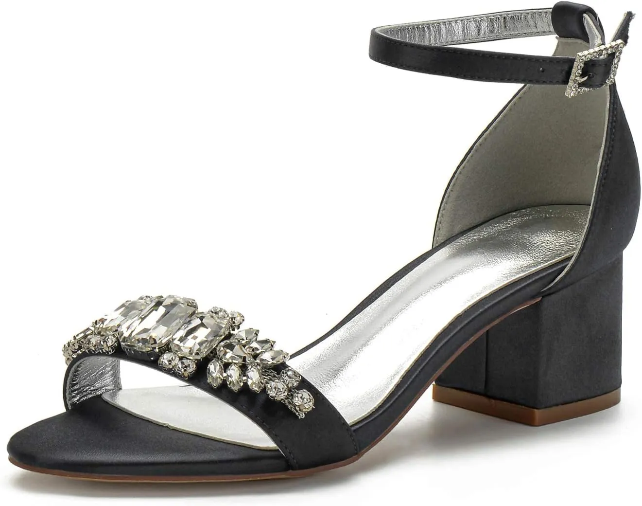 Women's Low Block Heel Sandals Chunky Ankle Strap Crystal Wedding Dress Shoes Low Heel Formal Prom Party Dress Shoes Comfortable Pump Sandals