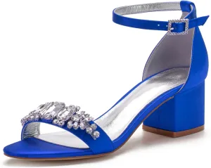Women's Low Block Heel Sandals Chunky Ankle Strap Crystal Wedding Dress Shoes Low Heel Formal Prom Party Dress Shoes Comfortable Pump Sandals