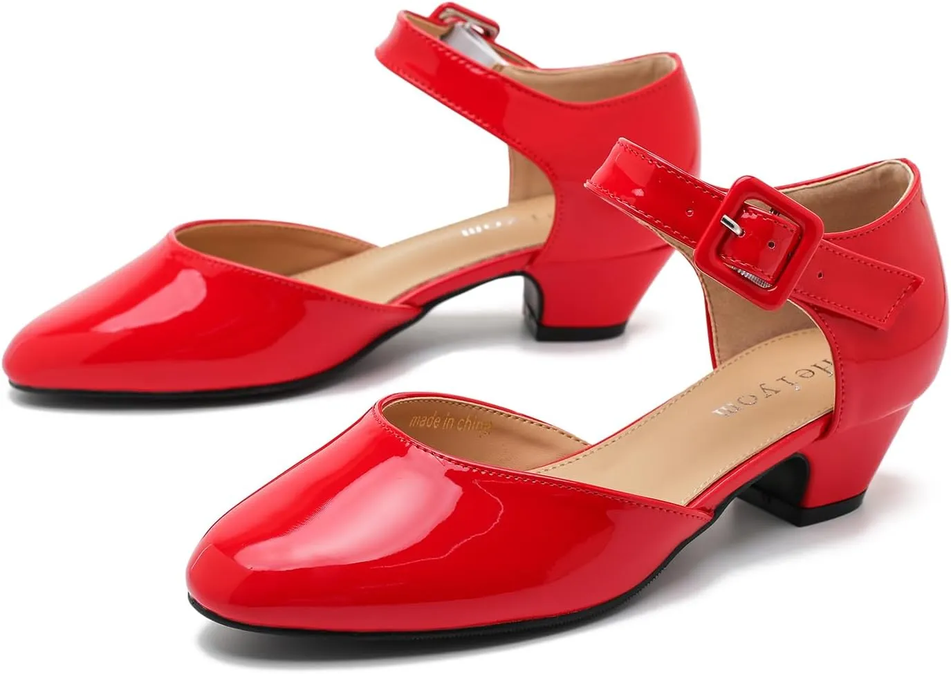 Women's Low Block Heels Ankle Buckle Strap Closed Toe Comfortable Chunky Heel Dress Work Pumps
