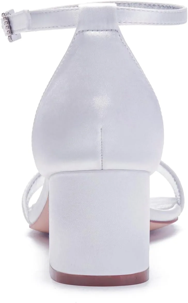 Women's Low Block Heels Sandals Peep Toe Chunky Ankle Strap Crystal Wedding Dress Shoes with Bow