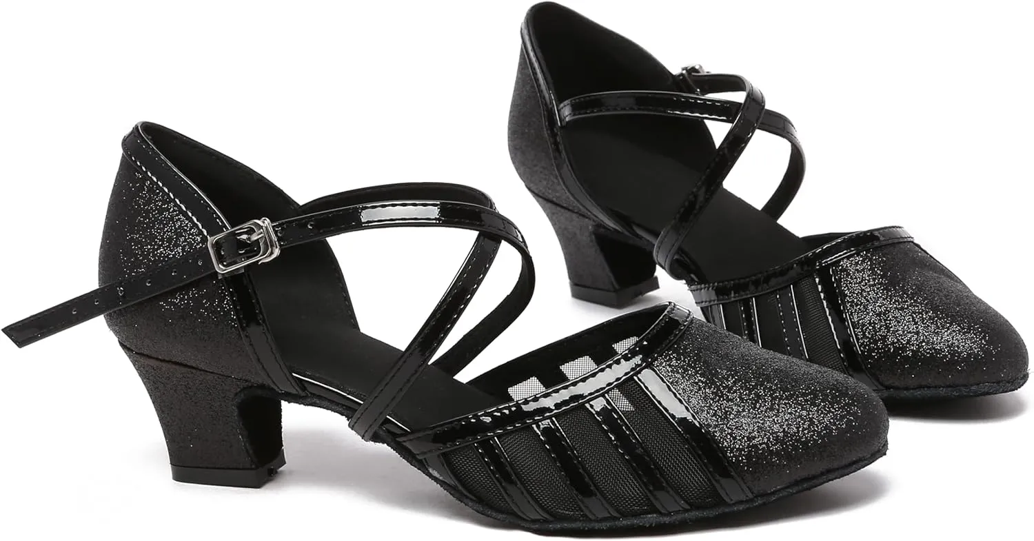 Womens Low Heel Dancing Shoes T-Strap Latin Pumps Party Wedding Heels X2040