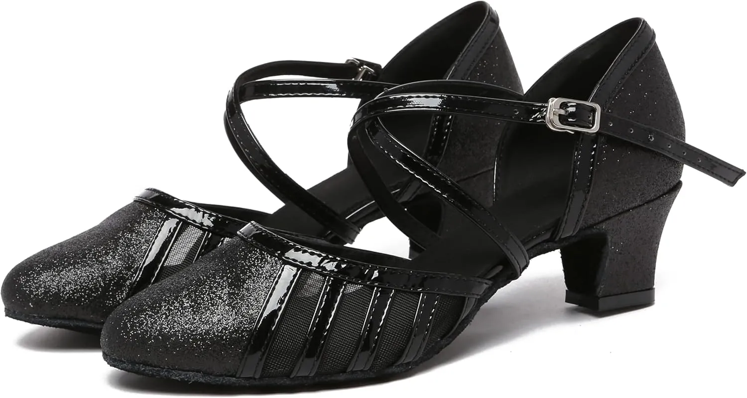 Womens Low Heel Dancing Shoes T-Strap Latin Pumps Party Wedding Heels X2040