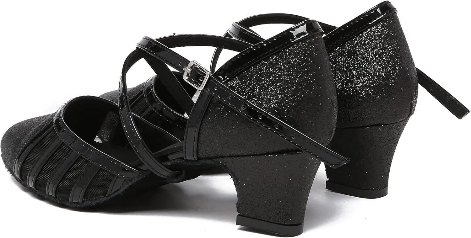 Womens Low Heel Dancing Shoes T-Strap Latin Pumps Party Wedding Heels X2040