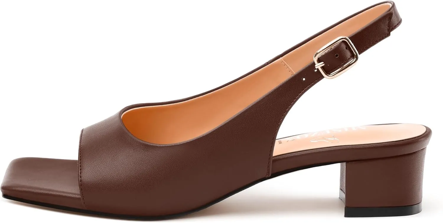 Womens Low Heel Slingbacks, Square Peep Toe Block Heel Sandals for Women, Comfort Heeled Casual Shoes