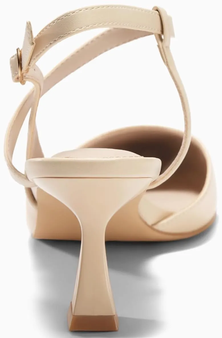 Womens Low Kitten Heel Closed Pointed Toe Slingback Pumps Heels Slip On Heeled Sandals Dress Shoes