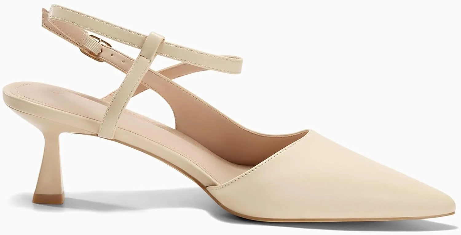 Womens Low Kitten Heel Closed Pointed Toe Slingback Pumps Heels Slip On Heeled Sandals Dress Shoes