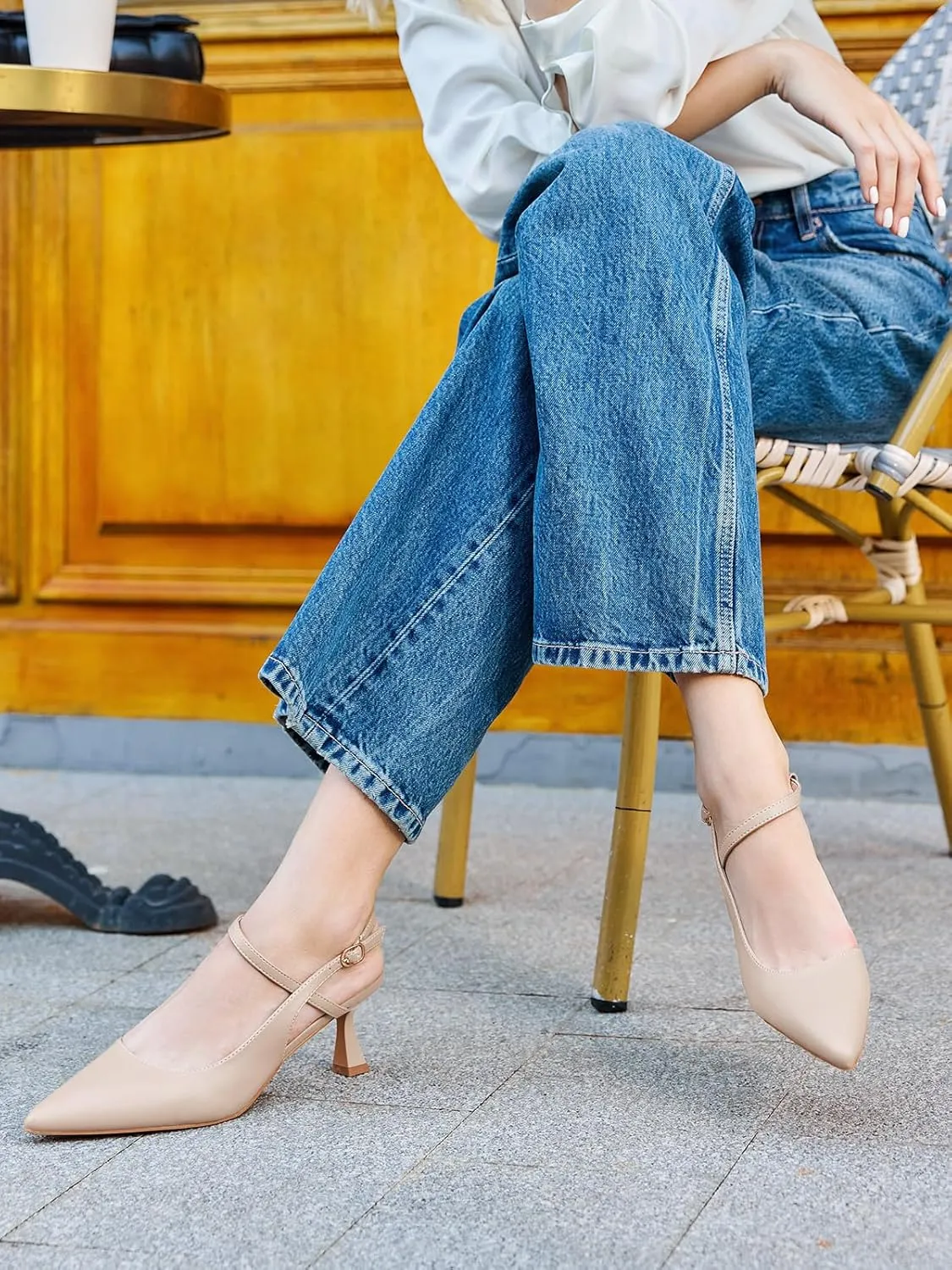 Womens Low Kitten Heel Closed Pointed Toe Slingback Pumps Heels Slip On Heeled Sandals Dress Shoes