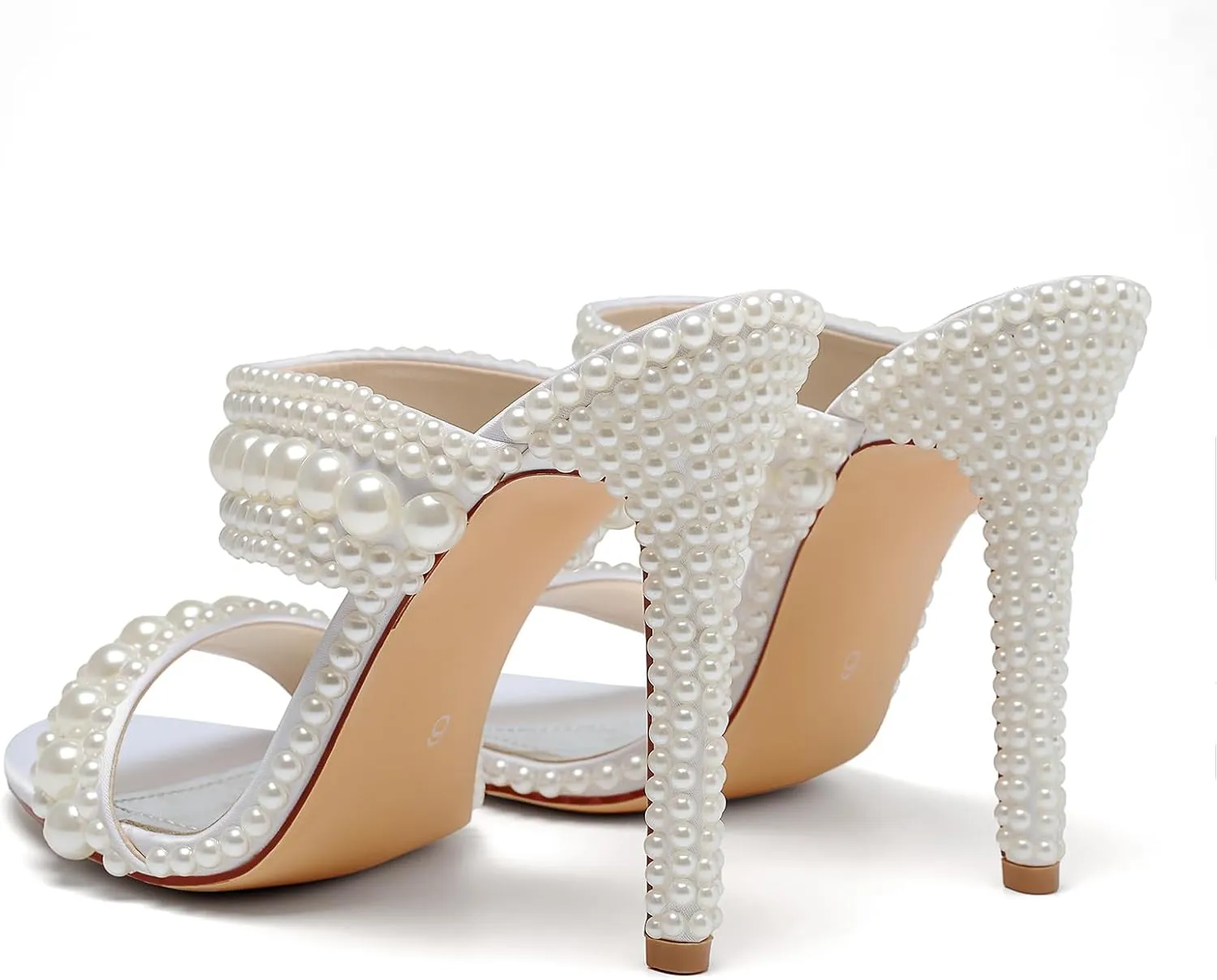 Women's Pearl Open-Toe Sparkly 4.3IN Stiletto Heels Sandals Nightclub Party Wedding Shoes