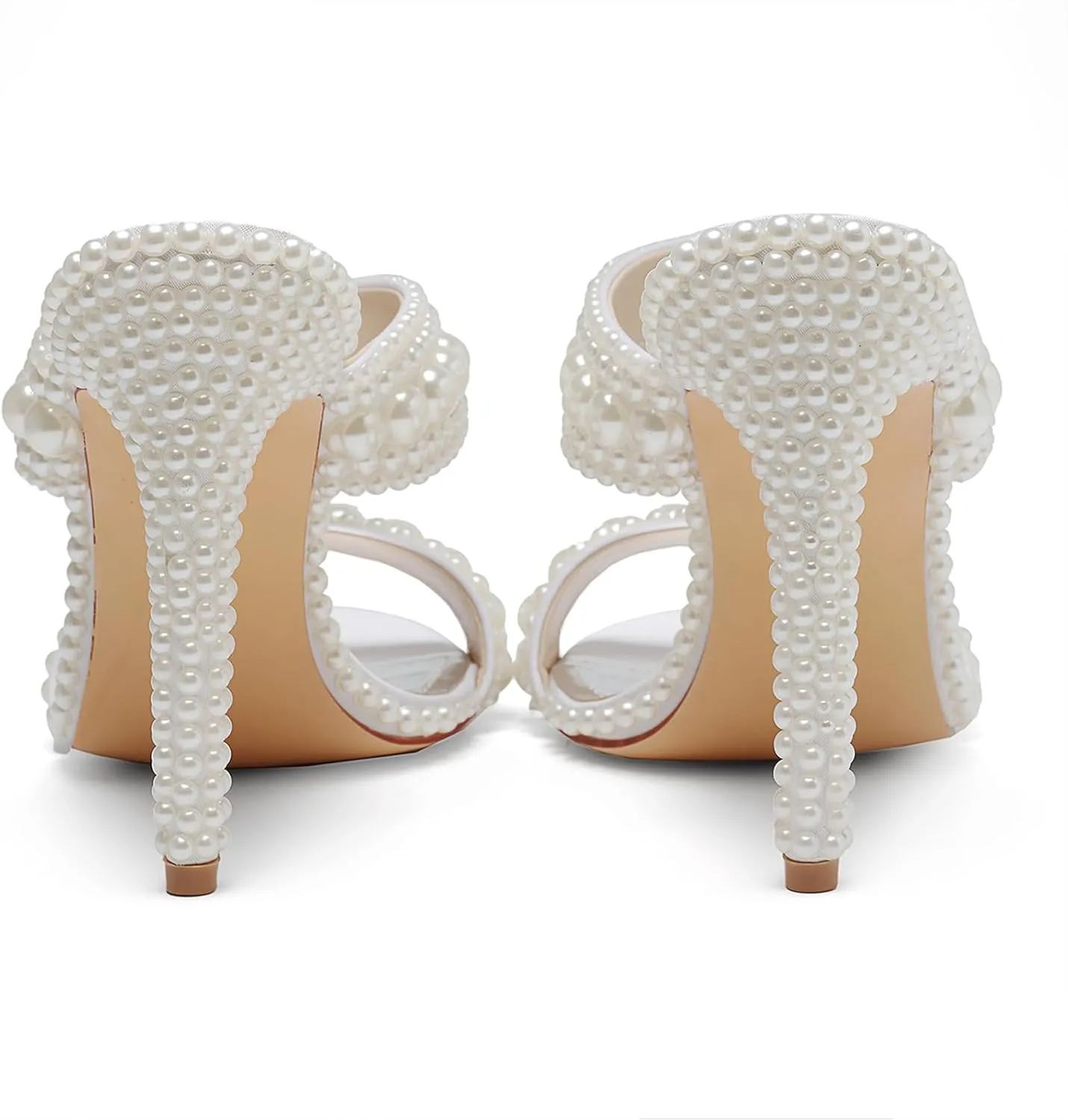 Women's Pearl Open-Toe Sparkly 4.3IN Stiletto Heels Sandals Nightclub Party Wedding Shoes