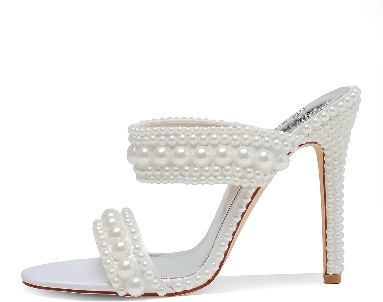 Women's Pearl Open-Toe Sparkly 4.3IN Stiletto Heels Sandals Nightclub Party Wedding Shoes