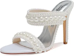 Women's Pearl Open-Toe Sparkly 4.3IN Stiletto Heels Sandals Nightclub Party Wedding Shoes