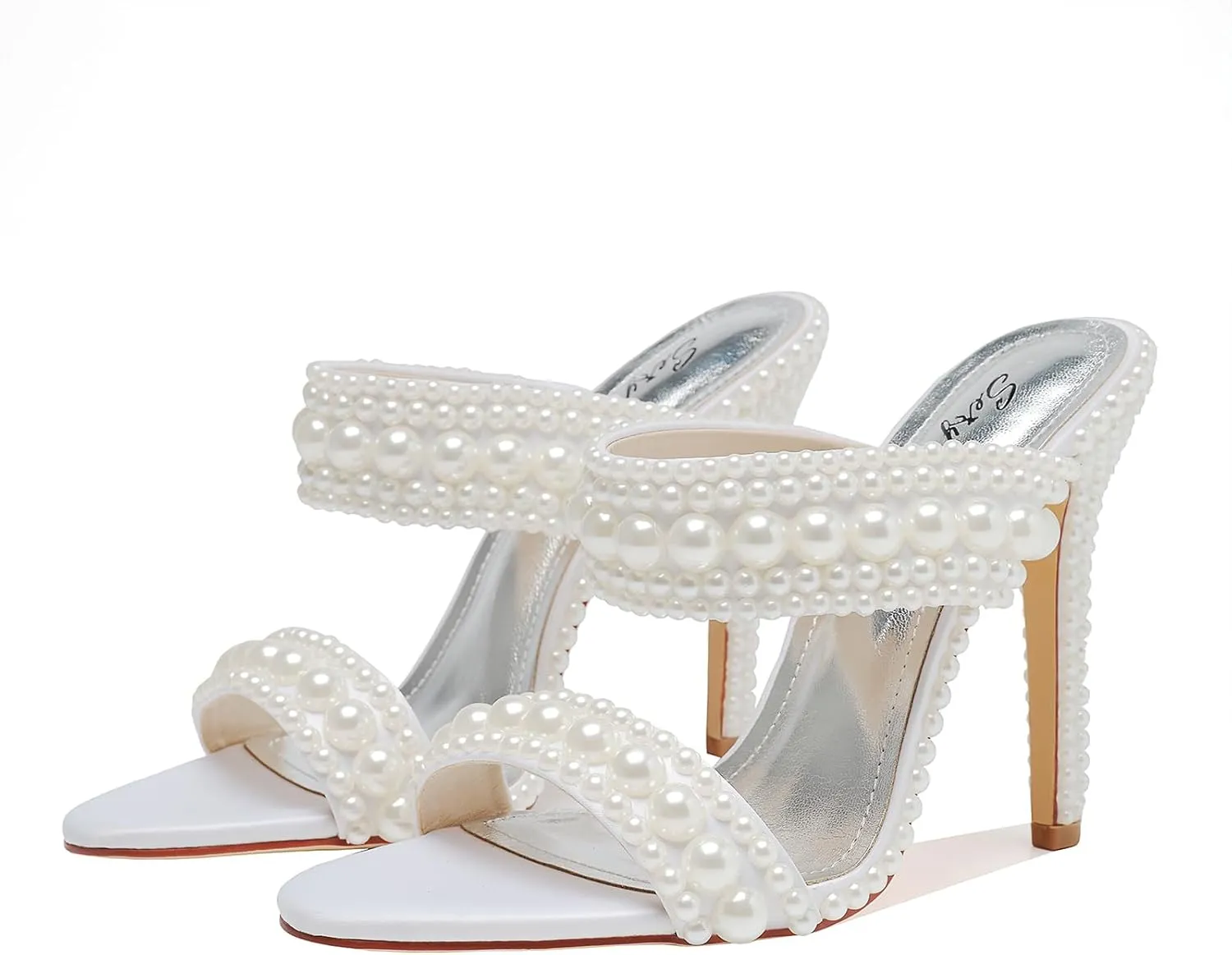 Women's Pearl Open-Toe Sparkly 4.3IN Stiletto Heels Sandals Nightclub Party Wedding Shoes
