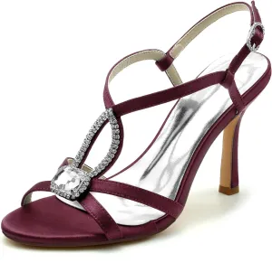 Women's Peep Toe Wedding Shoes for Bride Cross Strap Heel Rhinestones Pumps Satin Ankle Strap Evening Prom Dress Pumps